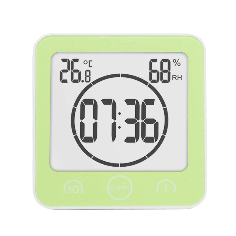 [AUSTRALIA] - Digital Bathroom Shower Wall Clock Timer with Alarm, LCD Display, Waterproof, Temperature, Humidity, 12/24hr Time, 10/1 Minute Timer, Compact, Easy to Install, Green 