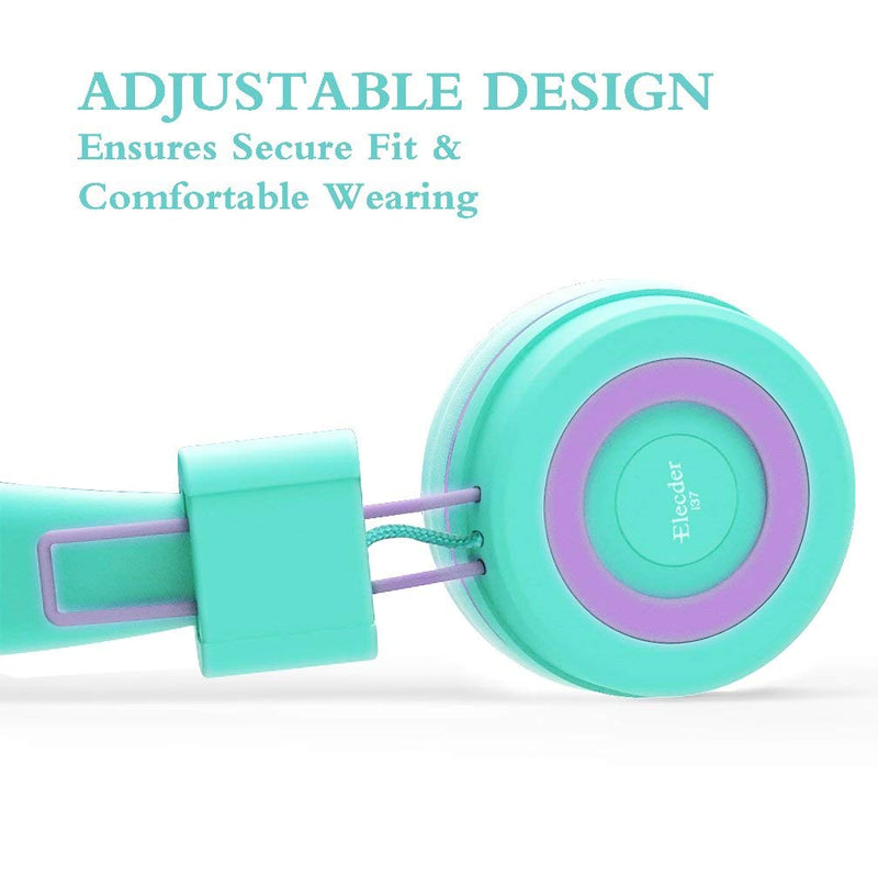 [AUSTRALIA] - ELECDER i37 Kids Headphones Children Girls Boys Teens Foldable Adjustable On Ear Headphones 3.5mm Jack Compatible Cellphones Computer MP3/4 Kindle School Tablet Green/Purple 