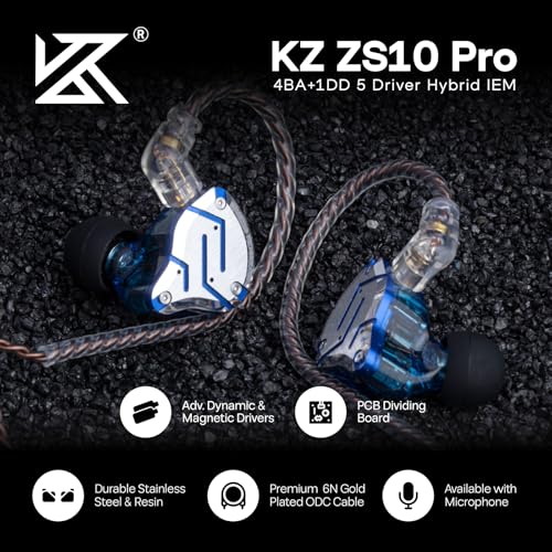 Linsoul KZ ZS10 Pro in Ear Earphones (Without Mic, Glare Blue) +Tripowin Zonie 16 Core Cable(Recessed 2pin, 3.5mm, Moss)