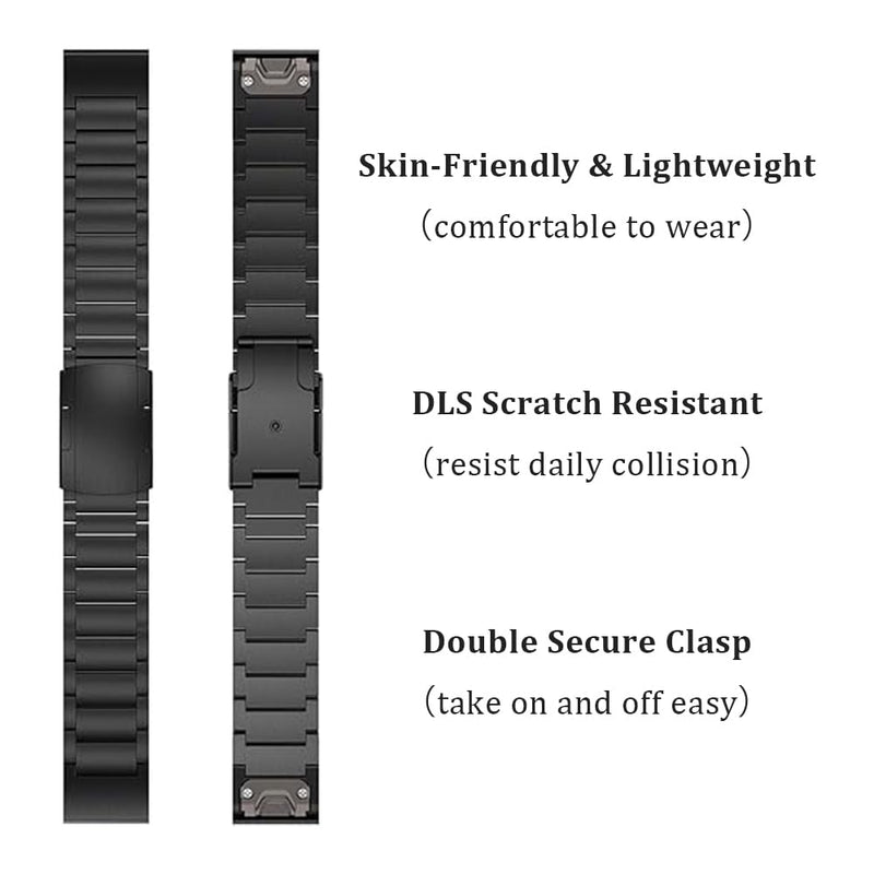 No Gap 26mm Titanium Metal WatchBand Compatible for Fenix 8 51mm/Enduro 3 51mm/Fenix 6X Pro/7X Pro/5X Plus,22mm Quick Release Band for Fenix 8 47mm/E 47mm/Fenix 6 Pro/7/5 Plus/Forerunner 965 grey