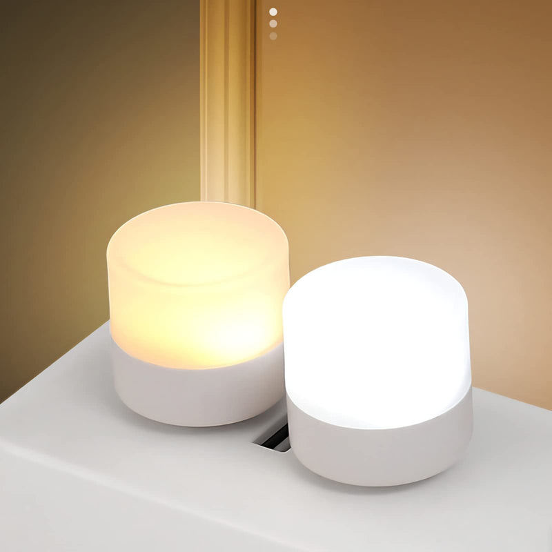 DASITON Plug in LED Night Light Mini USB LED Light Flexible USB LED Ambient Light Mini USB LED Light, LED Portable car Bulb, Indoor, Outdoor, Reading, Sleep(2White+2Yellow) 2white+2yellow