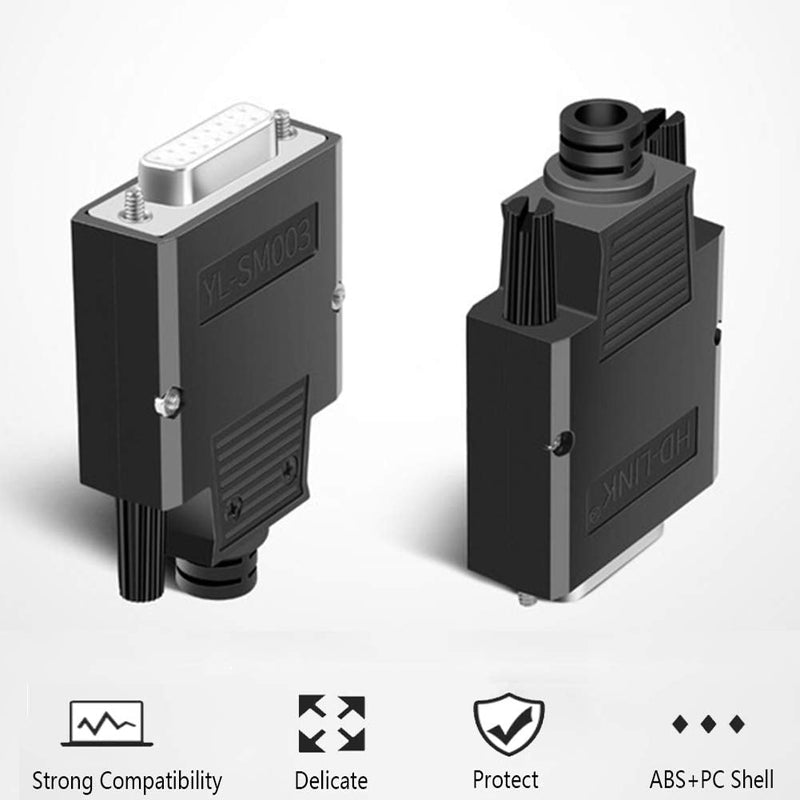 Jienk DB15 Solderless Female RS232 D-SUB Serial Adapters, 16mm thinner 15 Pin Port Terminal Solderfree Breakout Board Connector with Case Accessories