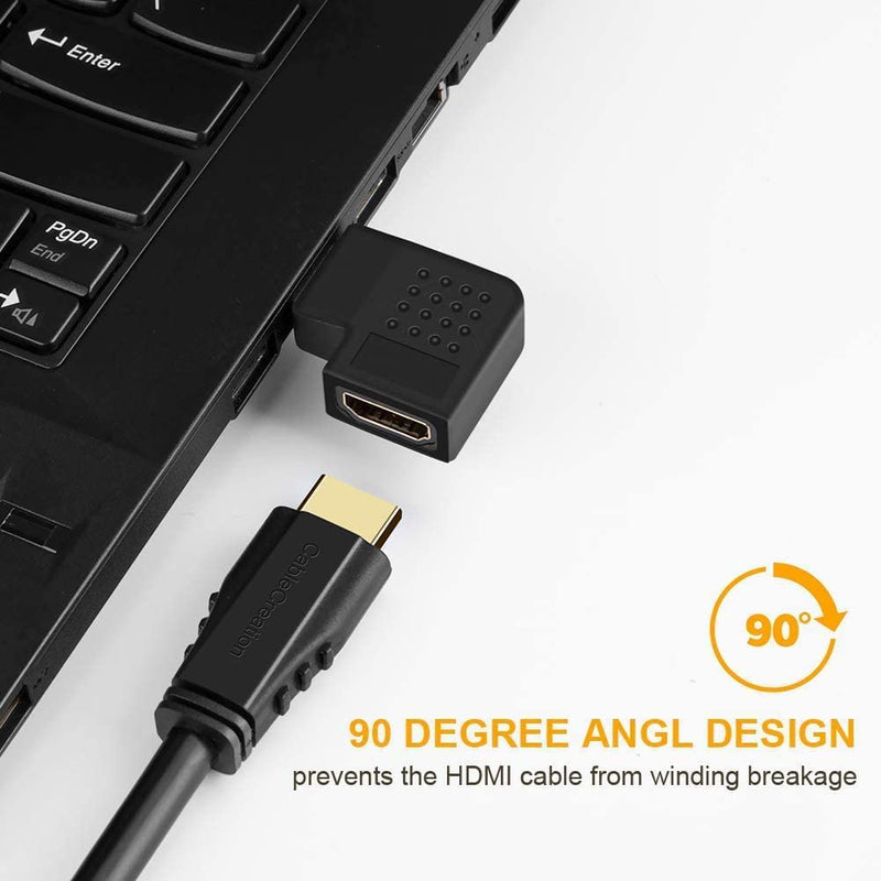 HDMI Adapter Male to Female, CableCreation 2 Pack 90 and 270 Degree Right Angle Converter, HDMI L Shape Flat Extender for Wall TV, Roku, PS5, Fire Stick, Chromecast, Switch, Laptop,Xbox, PC Upward Angle-2Pack