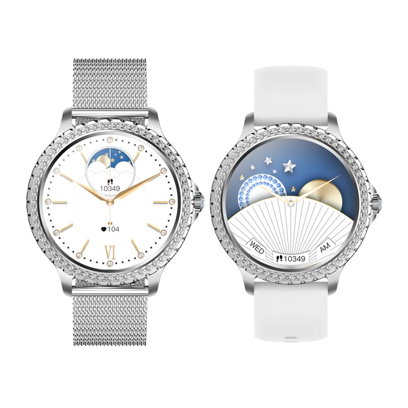 Lady's Fashion Smartwatch BT Call 1.32inch Round Screen Health Monitoring Fitness Tracker Waterproof AI Voice Assistant Women's i58 Smart Watch Gold Silver (Silver)