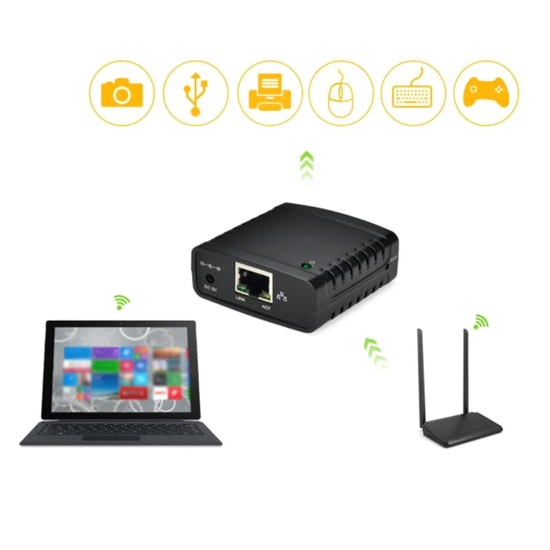 GOWENIC USB Printer Server, Printer Network Sharer, TCP/IP LPR Print Server, Wireless Extender Sharer, 10/100Mbps RJ45 LAN 1 Port USB Ethernet Extension Adapter, 100-240V(#3)