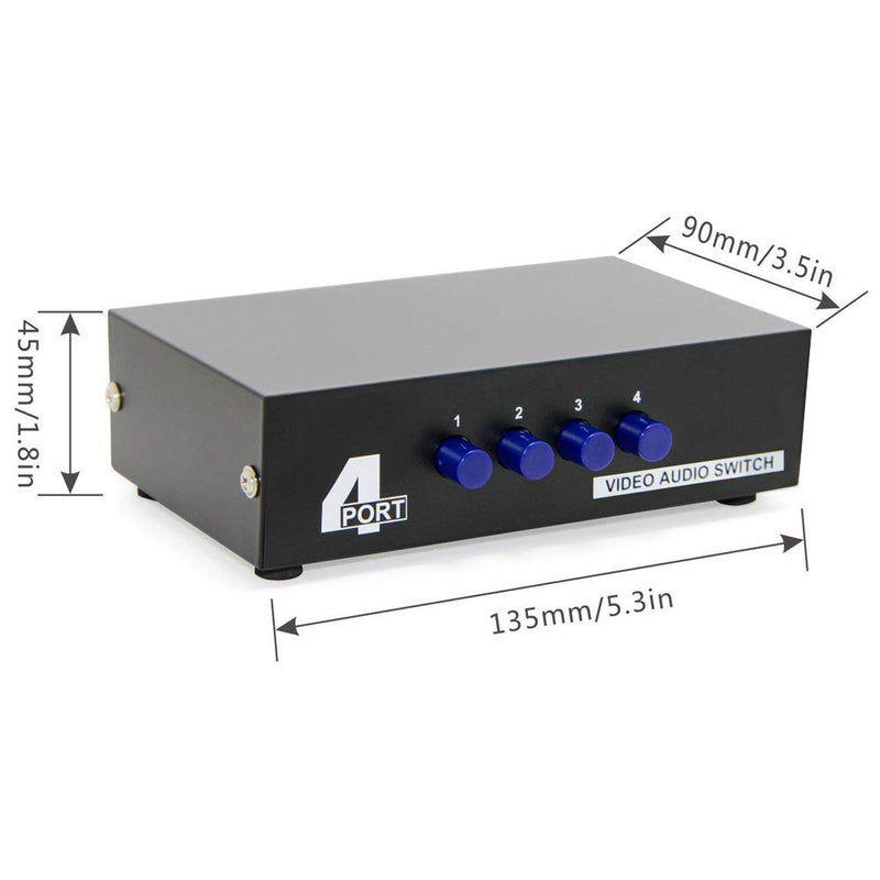 Panlong 4-Way AV Switch RCA Switcher 4 in 1 Out Composite Video L/R Stereo Audio Selector Box for DVD STB Game Consoles