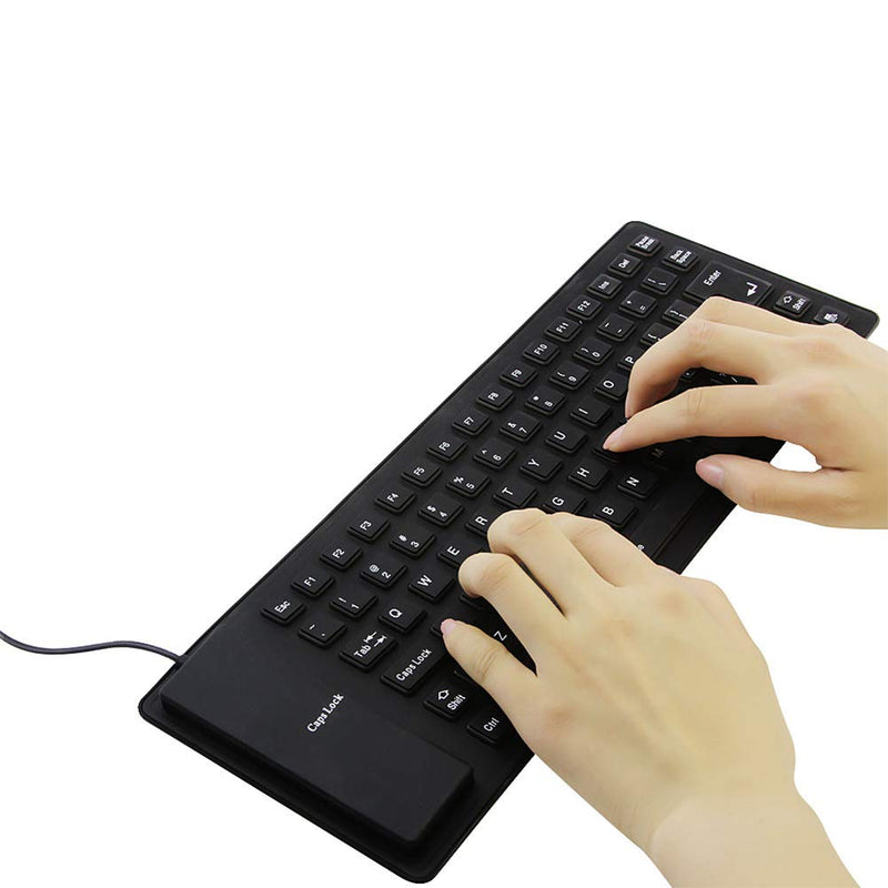 Foldable Silicone Keyboard, USB Wired 85 Keys Waterproof Rollup Silent Typing Soft Touch Keyboard for PC Notebook Laptop(Black)