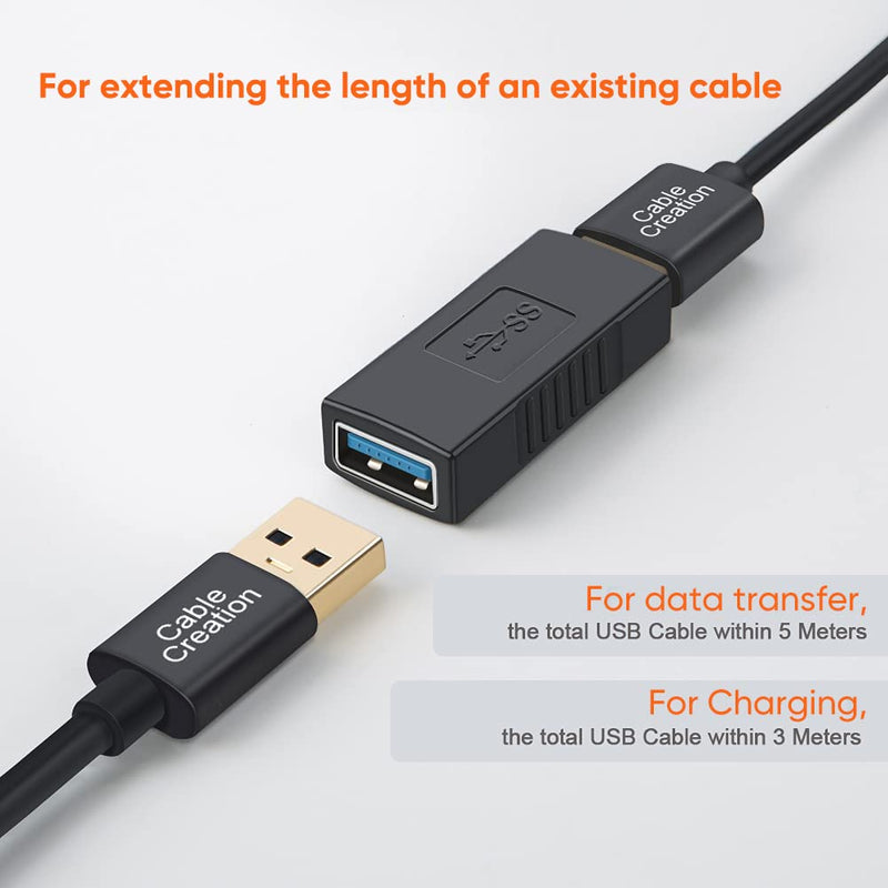 USB 3.0 Coupler, CableCreation 2 Pack USB 3.0 Type A Female to Female Extension Adapter, USB to USB Adapter, Black