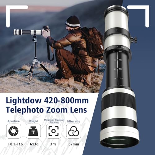 EF/EF-S 420-800mm F8.3 Telephoto Zoom Lens(MF) for Canon EOS Rebel T8i/T7i/T7/T6i/T5/T3i/T2i/XSi/SL3/SL2/T100/90D/80D/70D/50D/5D Mark IV/6D II/7D II/1D X III II-Manual Focus DSLR Cameras Lenses(White) For Canon EF/EF-S (White)