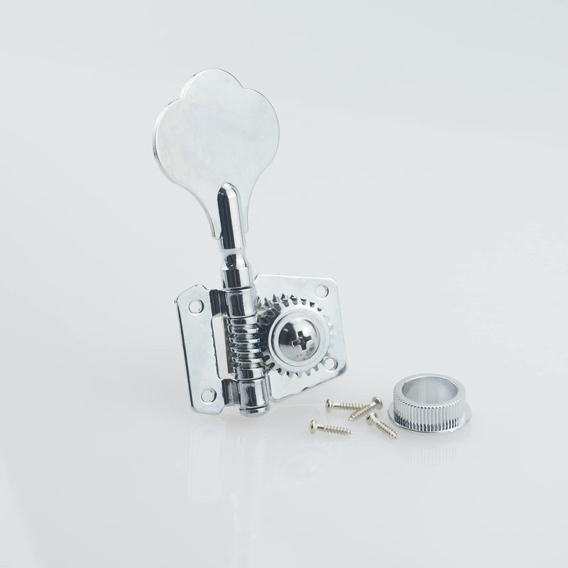 Silver 4 Right Bass Tuners - 1:24 Ratio Open Gear Tuning Key Pegs Machine Head Vintage Style Bass String Guide Tree String Retainer for Electric Jazz Guitar Bass or Precision Instruments 1 Mounting holes 1