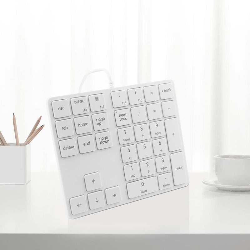 Merdia Numeric Keypad Wired Numpad 34 Keys External Mini Slim Keyboard Magicforce for Financial Cashier Securities-White White
