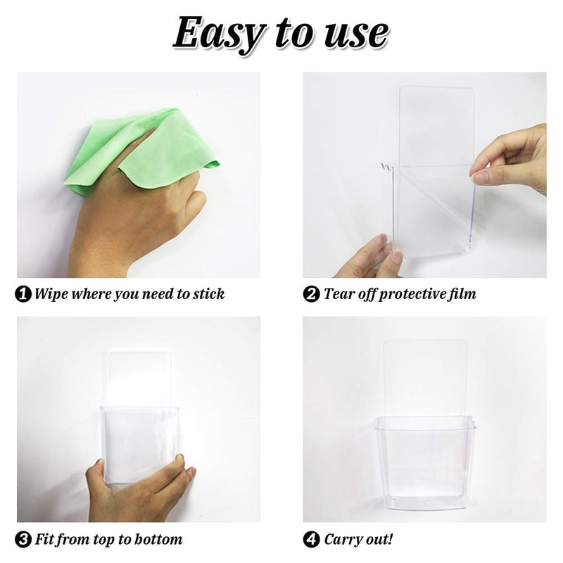 Remote Holder Wall Mount Damage-Free (2 Pack), Clear and Strong Self-adhesive Universal Media Organizer Storage Box for Mobile Phone,Remote Control,Keys,Pens etc