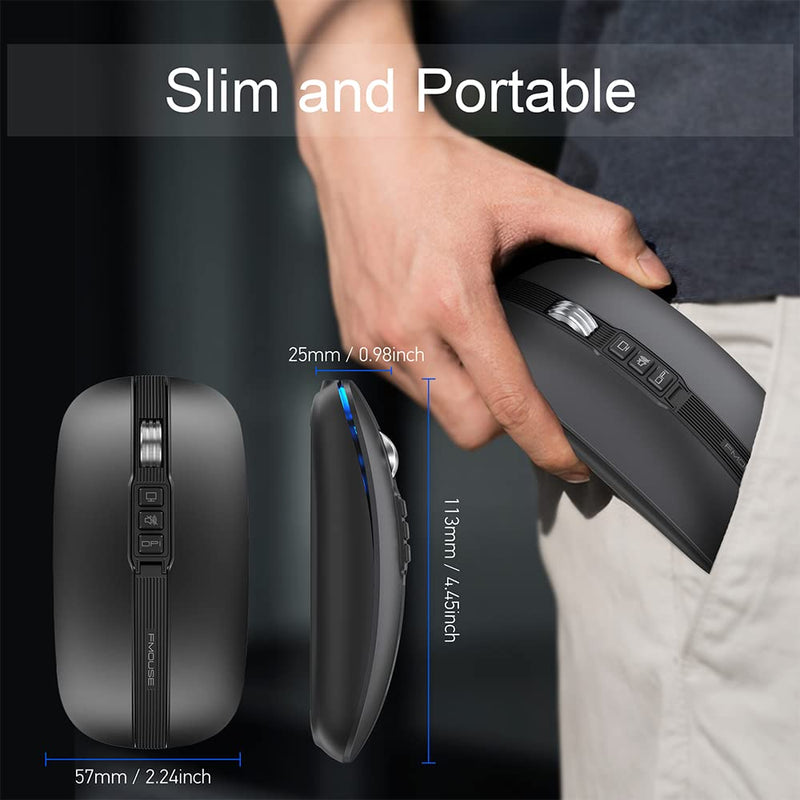 FMOUSE Silent Wireless Mouse, Slim Silent Mouse with USB Receiver, Wireless & Bluetooth 5.1 Dual Mode 2400 DPI, Quick Mute & Desktop Return Button, Rechargeable Mice for PC, Laptop, Desktop (Grey) Grey