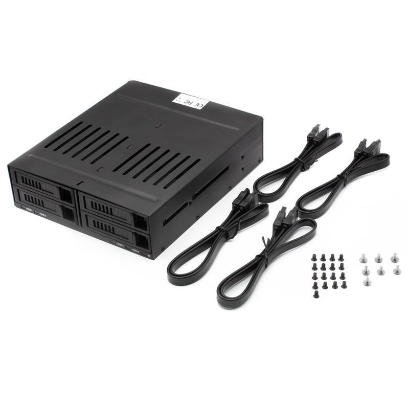 KINGWIN 4-Bay 2.5” SATA Removable SSD/HDD Mobile Rack, Hot-Swap 5.25” Internal Drive Cage, Compatible with 6Gbps SATA I/II/III, 7–9.5mm Drives, Metal Frame, LED Indicators