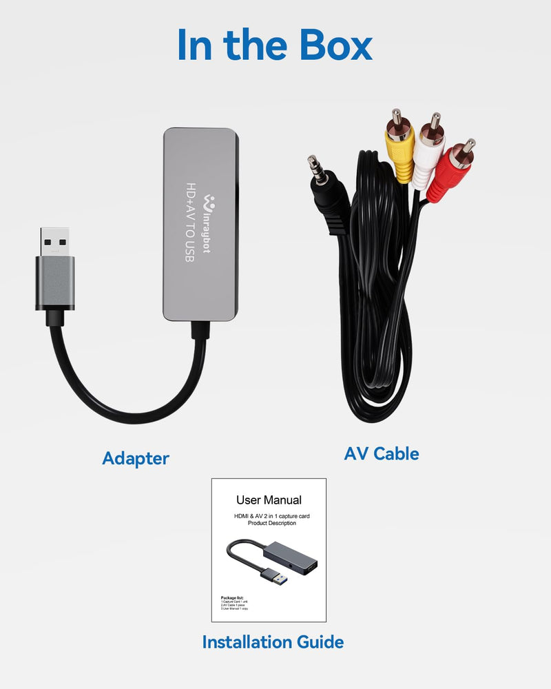 USB Video Capture Adapter, VHS to Digital Converter,Video Capture Card for VHS,RCA,HI9,hdmi for Video Streaming Convert VHS/DVD to Digital Format, RCA/S-Video/HDMI Input Optimized Version USB A
