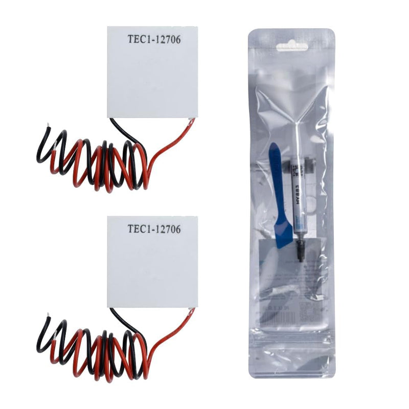 2 Pcs TEC1-12706 Peltier Cooling Module Semiconductor Cooling Tablets with 5g Thermal Paste Heatsink Thermoelectric Cooler Kit 2 pieces Peltier cooling module + 1 piece thermal pastes