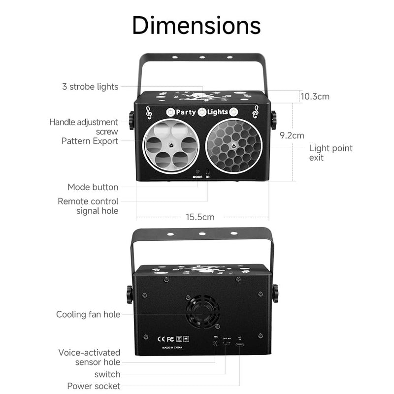 [AUSTRALIA] - Party DJ Disco Light 3in1 projector Stage lighting remote control multi-mode voice control strobe effect projection light Family Party Bar Club KTV Karaoke Holiday Birthday Bash Party atmosphere light Black 