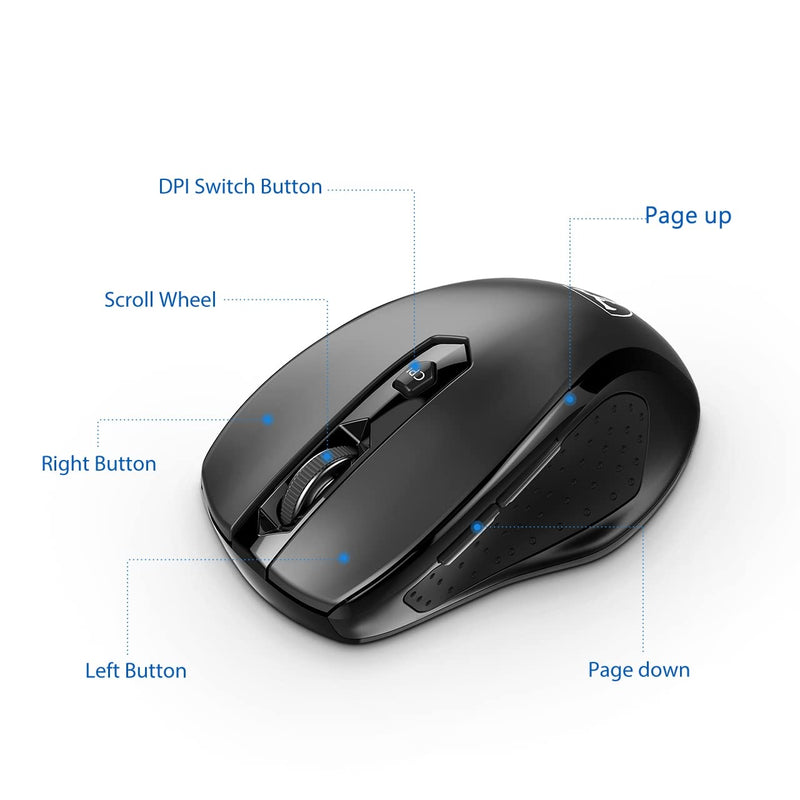 HOTWEEMS D-09 Wireless Mouse for Laptop - Ergonomic Plus Computer USB Cordless Mice, Ergo Grips, Lightspeed 5-Level 2400 DPI, 16 Months Battery, Portable for PC Mac Chromebook, 6 Button, Stormy Black