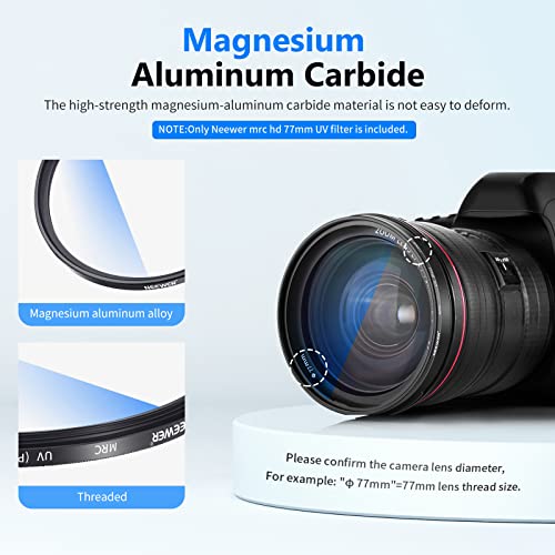 NEEWER 77mm MRC UV Protection Filter, 30 Multi-Layer Coated/High Definition//Waterproof/Scratch Resistant UV Fliter with Nano-Coating, Ultra-Slim UV Filter for 77mm Camera Lens HD