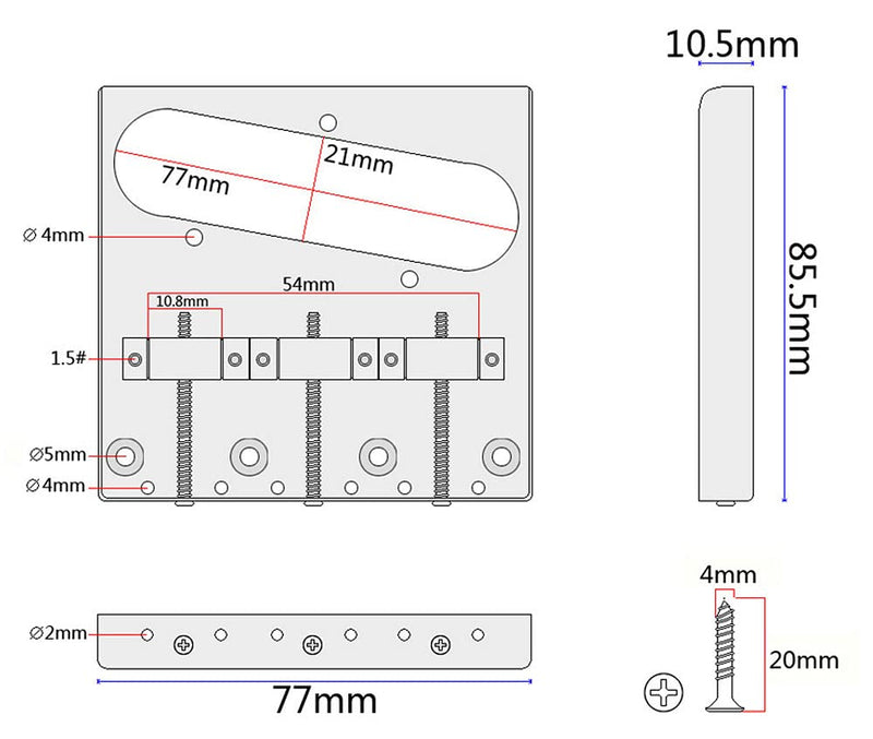 [AUSTRALIA] - Jiayouy Chrome Bridge Assembly with 3 Brass Saddles Set for Fender Telecaster Tele Vintage Electric Guitar Replacement Part 