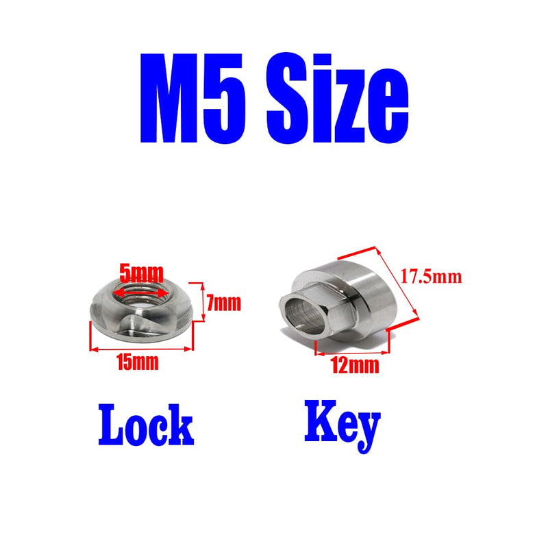 [AUSTRALIA] - M5 304 Stainless Steel Anti-Theft Locking Nuts P0.8 Security Hardware Kit for Mountain Bike Awning Car Accessories for Styling Light Bar Safety,(4 Lock+ 1 Key) M5 