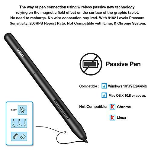 ONLY Used for UGEE Graphics Drawing Tablet which Match 8192 Levels of Pressure Sensitivity Pen Battery-Free Stylus for m708/S1060/S1060W/S640/S640W