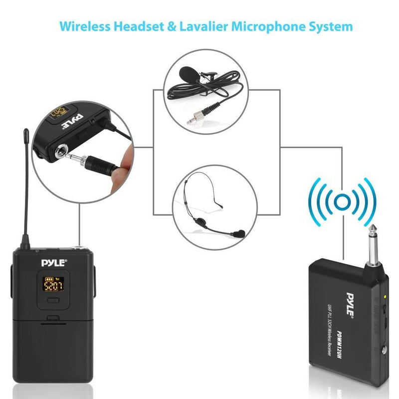 Pyle UHF 32-Channels Wireless Microphone - System Set with Headset & Lavalier Lapel Microphones, Beltpack Transmitter, Clip on Lavalier Mic & Receiver - Perfect for Karaoke & Conference - PDWM12UH