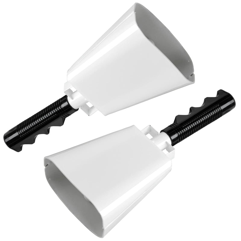 BLUE PANDA - 2 Pack 9-inch Cowbells for Sporting Events, Percussion Noise Makers with Handle for Football Games, Stadiums (White)