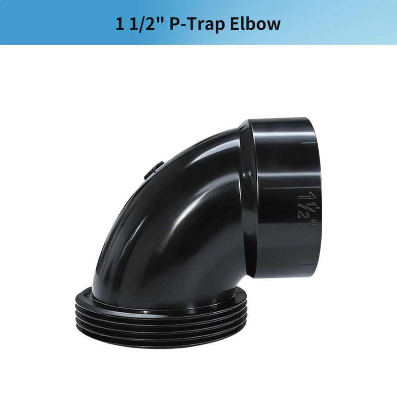 Lesso ABS Adjustable P Trap1 1/2 Inch for RV Drain Bathroom Kitchen Sink Drain Pipe Tubular Kit with White Threaded Adapter Ring 1-1/2 x 1-1/2 Inch P trap-B