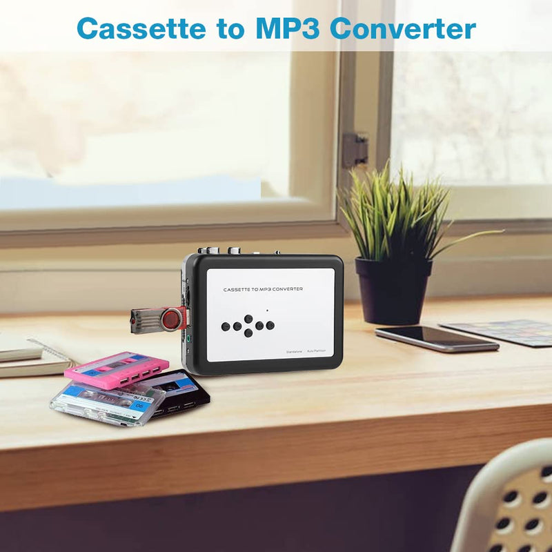 Cassette mp3 Converter, Portable Cassette Tape to MP3 Converter USB Flash Drive Capture Audio Music Player Suitable for Windows XP/Vista / 7/8