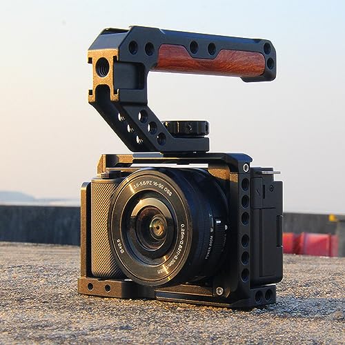 EOS RP Camera Cage, EOS RP Cage with Wooden Camera Top Handle with 3 Cold Shoes to Mount DSLR Camera