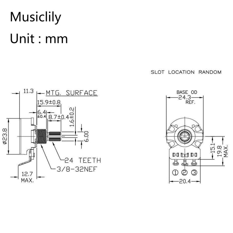 CTS 450 B250K Pots Short Split Shaft 1/4 Inch 10% Linear Taper Potentiometers for Electric Guitar Bass (Set of 4) B250K x 4
