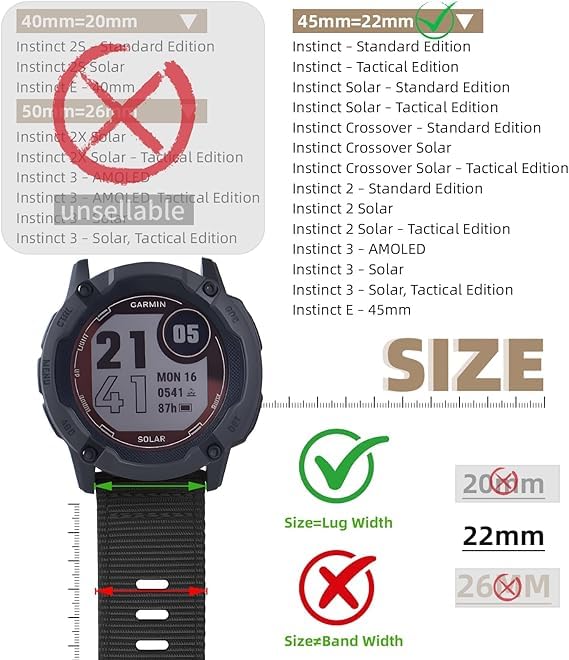 for Garmin Instinct Watch Band, Rugged Nylon Replacement Strap for Instinct 2 Instinct 3 45mm, Compatible with Garmin Instinct Solar, Tactical, Tide Esports, Sport Outdoor Work Use Replacement Band