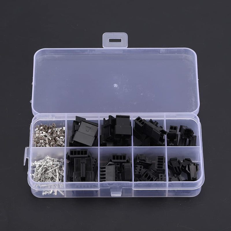 200pcs Sm Connectors, JST-SM Connector Kit Molex Pin Connectors 2.54 2/3/4/5-Pin Male Female Wire Bridge Pin Header Housing Set, black
