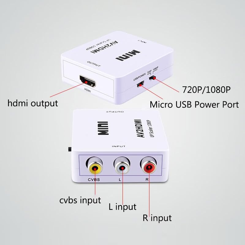 [AUSTRALIA] - Mini RCA to HDMI HD Converter,AV to HDMI RCA Composite CVBS Video Audio Converter Adapter Support PAL,NTSC for PC/TV/Xbox/PS2/Wii NES/SNES/N64/VHS/VCR/DVD 