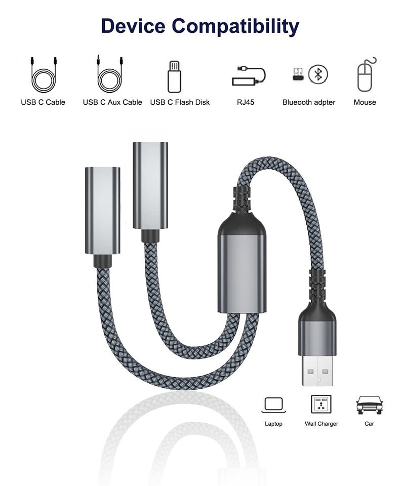 USB Male to Double USB C Female Adapter,Type A Charger Cable Dual Two Splitter for MagSafe,Apple Watch iWatch Series 7,iPhone 11 12 13 Pro Max,SE,iPad Air 4 4th 5 5th 8 8th 9 9th Mini 6 6th Generation Gray
