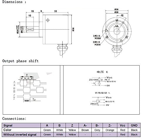 CALT 5 Volt Line Driver Output, 6mm Shank, Optical Rotary Encoder Sensors (1000ppr)