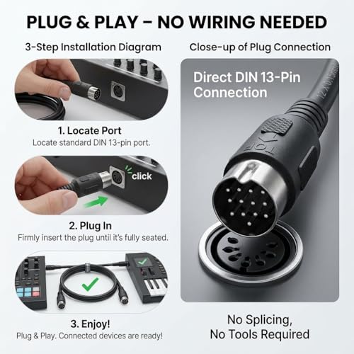 DIN 13-Pin to DIN 13-Pin Extension Cable, High-Speed Video Power Cord for Reversing Camera, Truck & RV (Male to Female, 1 Meter) Male to Female