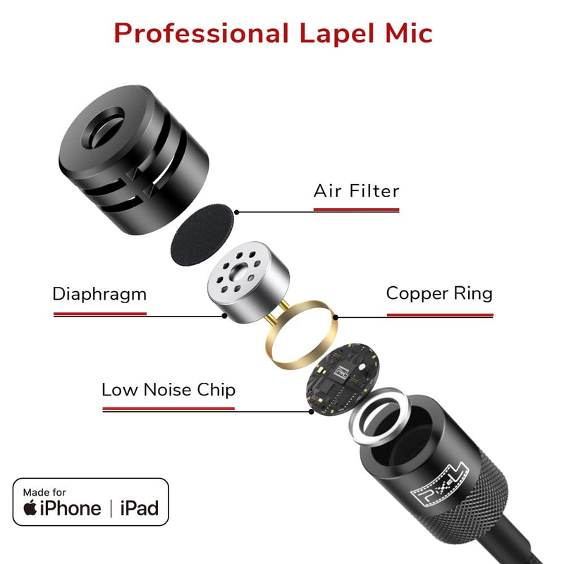 PIXEL Mini Lavalier Microphone for iPhone iPad (Apple MFi-Certified), Lightning Mini Lapel Mic for YouTube TikTok Video Recording Vlogging Live Streaming (5ft) 5ft (1.5m)