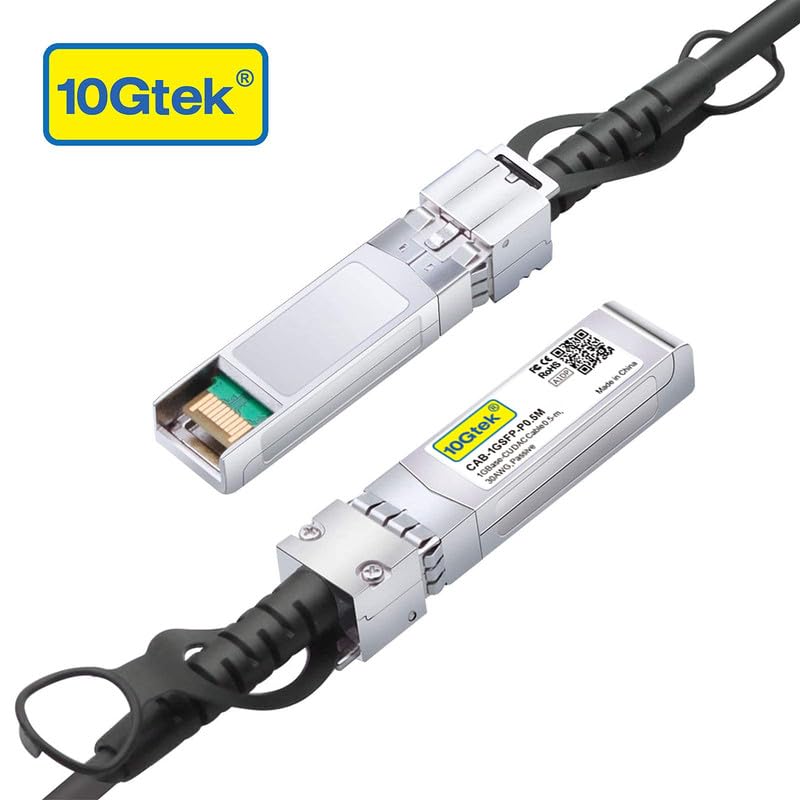 10Gtek 1.25G SFP DAC Twinax Cable - Gigabit Passive Direct Attach Copper Twinax SFP Cable for Cisco SFP-1GBASE-CU0.5M, Ubiquiti UniFi, Fortinet, Netgear, TP-Link and More, 0.5-Meter(1.6ft), 2-Pack 0.5m
