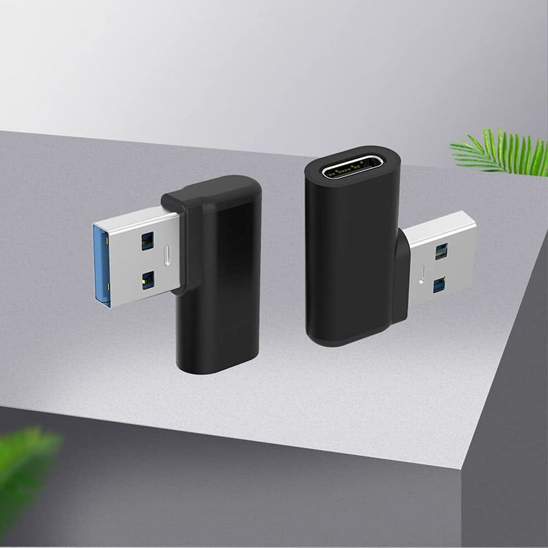 USB C Female to USB A Male Adapter Right Angle, USB C to USB 3.0 Adapter, 90 Degree USB C to USB Adapter, USB Type C to USB Coverter Sync & Charging Adapter for USB C Cable, Hubs, 2Pack