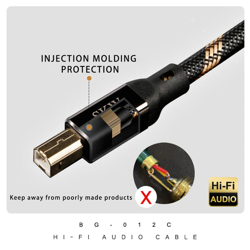 SKW Audiophile USB C to USB B DAC/Decoder Cable 6.5ft/2m Double Shielded | Dual-shielded, 24K gold-plated contacts, braided nylon jacket, Printer Cable, MacBook/iPhone to DAC & audio interface cable 6.5 ft