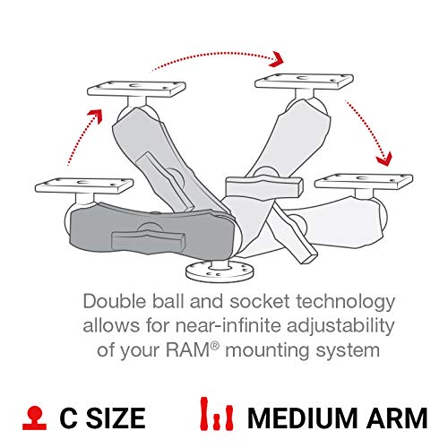 RAM MOUNTS Marine Electronics Drill-Down Mount with Medium Arm | C Size 1.5" ball with 1.5" x 3" plate for fish finders, GPS and marine electronics