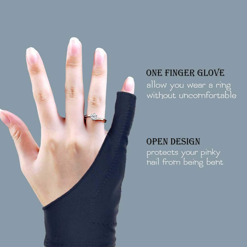 AKX Artist Glove XSmall - 2 Pack Palm Rejection Drawing Glove for Graphic Tablet, iPad - Smudge Guard, 1 Finger, Elastic Lycra, Fingerless Glove, Good for Left and Right Hand, Black | AK-010 XS 1 Finger, Black