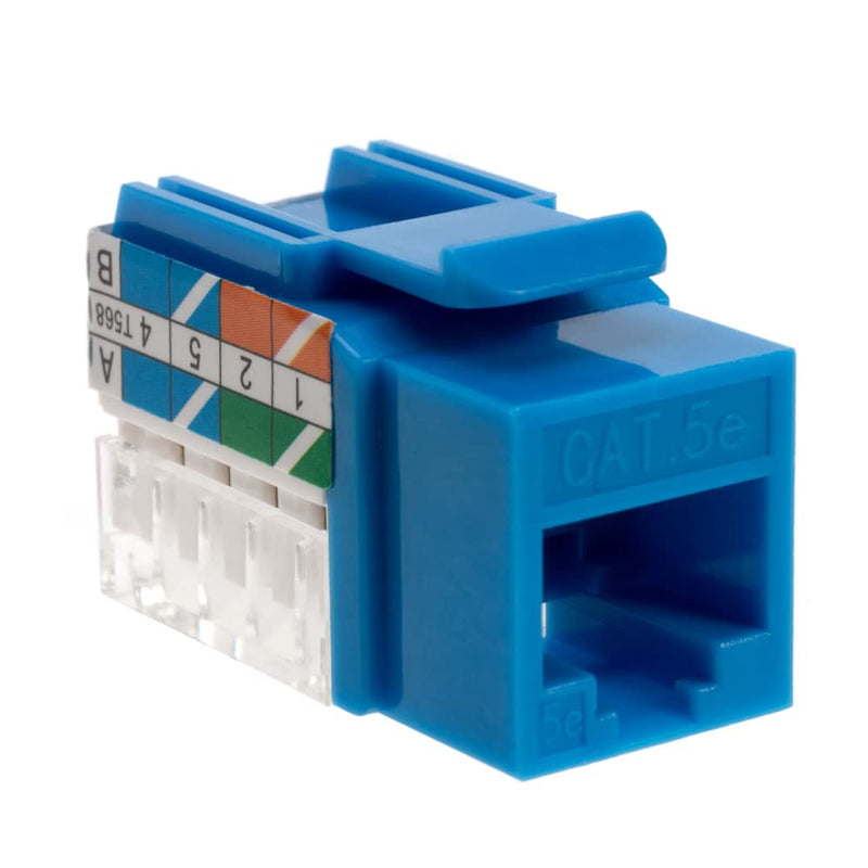 Cat5e Keystone Ethernet Wall Jack Punch Down UTP 45-Degree (Easier Termination Than 90-Degree), RJ45 Slim Profile Speed Termination 45° Angled Blue (50 Pack) 50 PCS