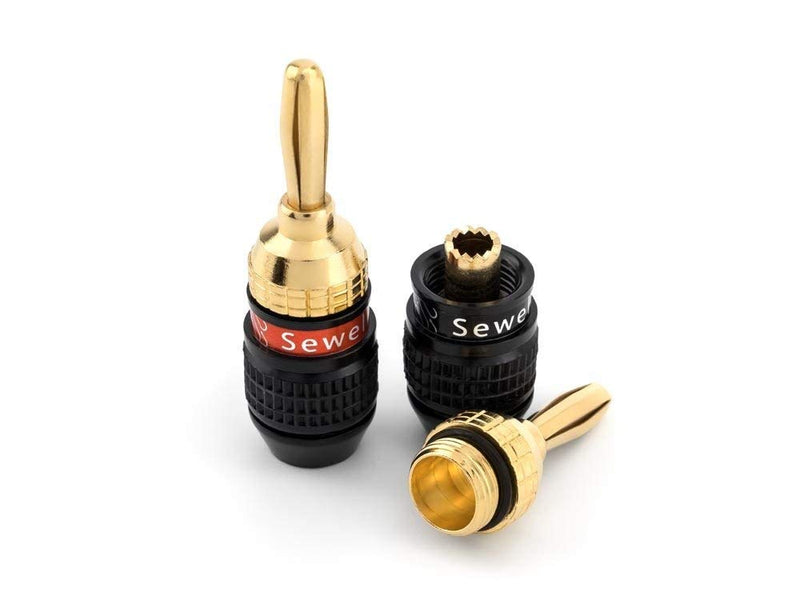 Sewell SW-29863-12 Deadbolt Banana Plugs 12-Pairs by, Gold Plated Speaker Plugs, Quick Connect 12 Pairs