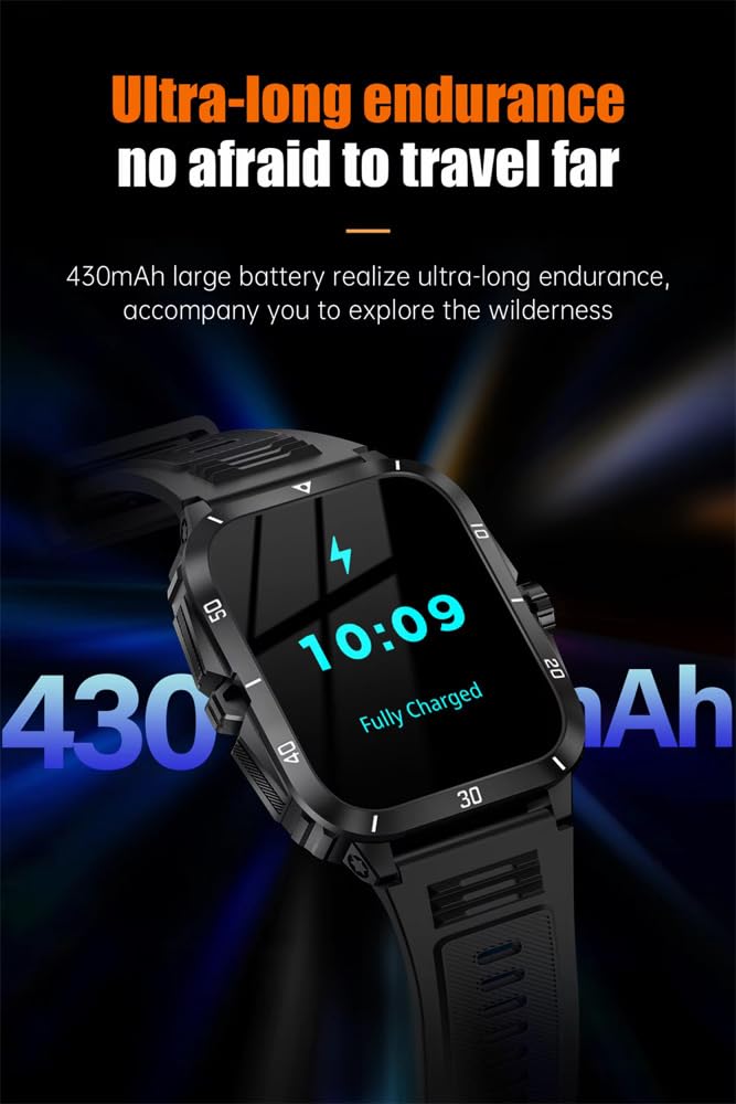 Smart Watch for Men, 1.96 Inch HD Screen, 3ATM Waterproof, 430mAh Battery, Bluetooth 5.3 Call, Music Control, Heart Rate Monitor, Outdoor Sport Smartwatch