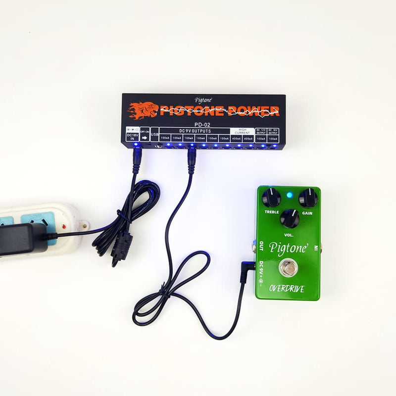 Guitar Effect Pedal 10 DC Outputs Power Supply for 9V 12V 18V Effects Pedals with USB (5V2A) PD-02