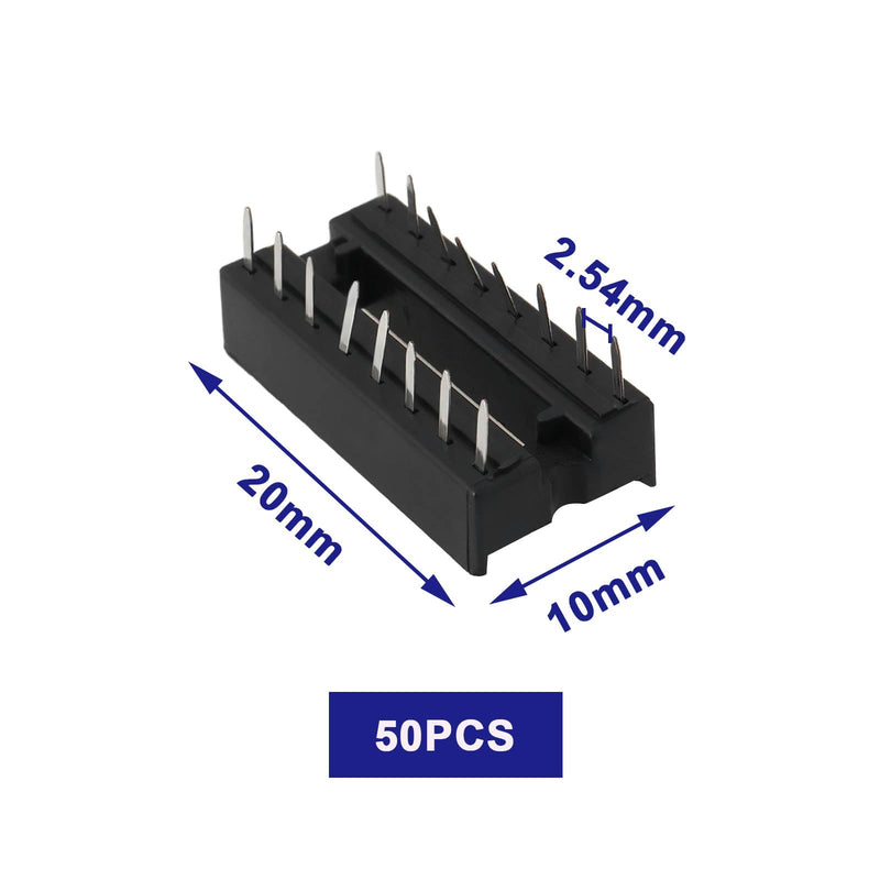 [AUSTRALIA] - ECSiNG Pack of 50 16-Pin DIP-IC Sockets, 2.54 mm, Pitch Chip Socket Soldering Adapter for Digital and Analogue Circuits, Computer and Electronic Development Board, 20 x 10 mm 16-polig, 20 x 10 mm 