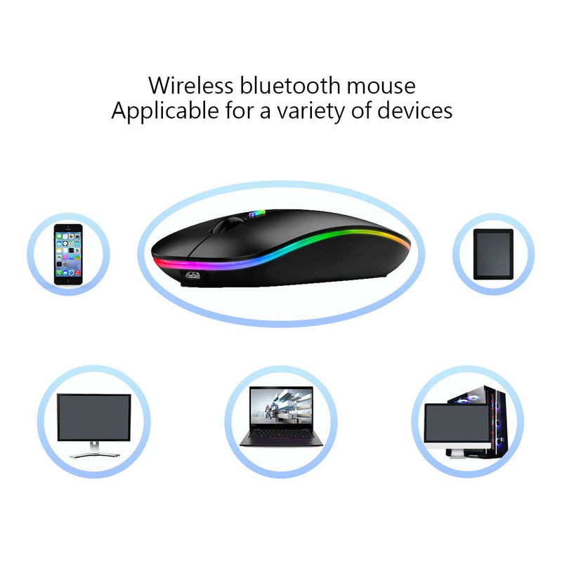 Wireless Bluetooth Mouse,LED Rechargeable Silent Slim Laptop Mouse,Portable(BT5.2/3.0 and USB 2.4G) Dual Mode Computer Mice,for Apple Laptop,ipad Tablet,Desktop,Mac,Phone. (Black Mouse) Black Wireless Bluetooth Mouse